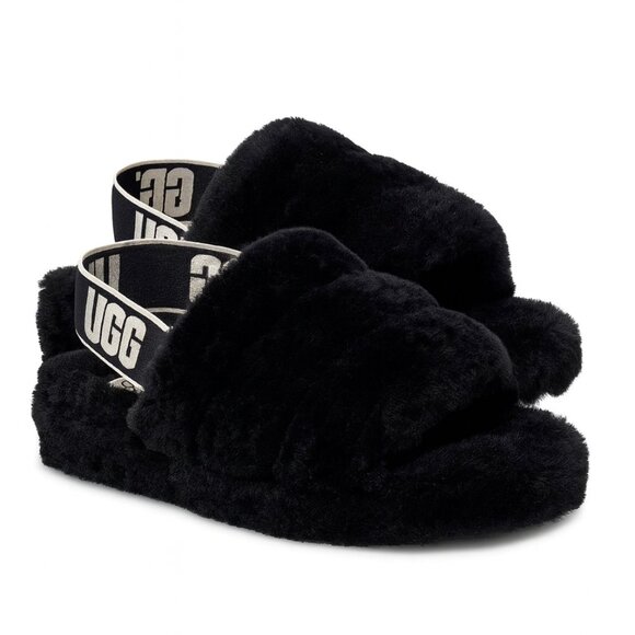 UGG Fluff Yeah Shearling Slingback Slides Black Women's 8 - Picture 1 of 12